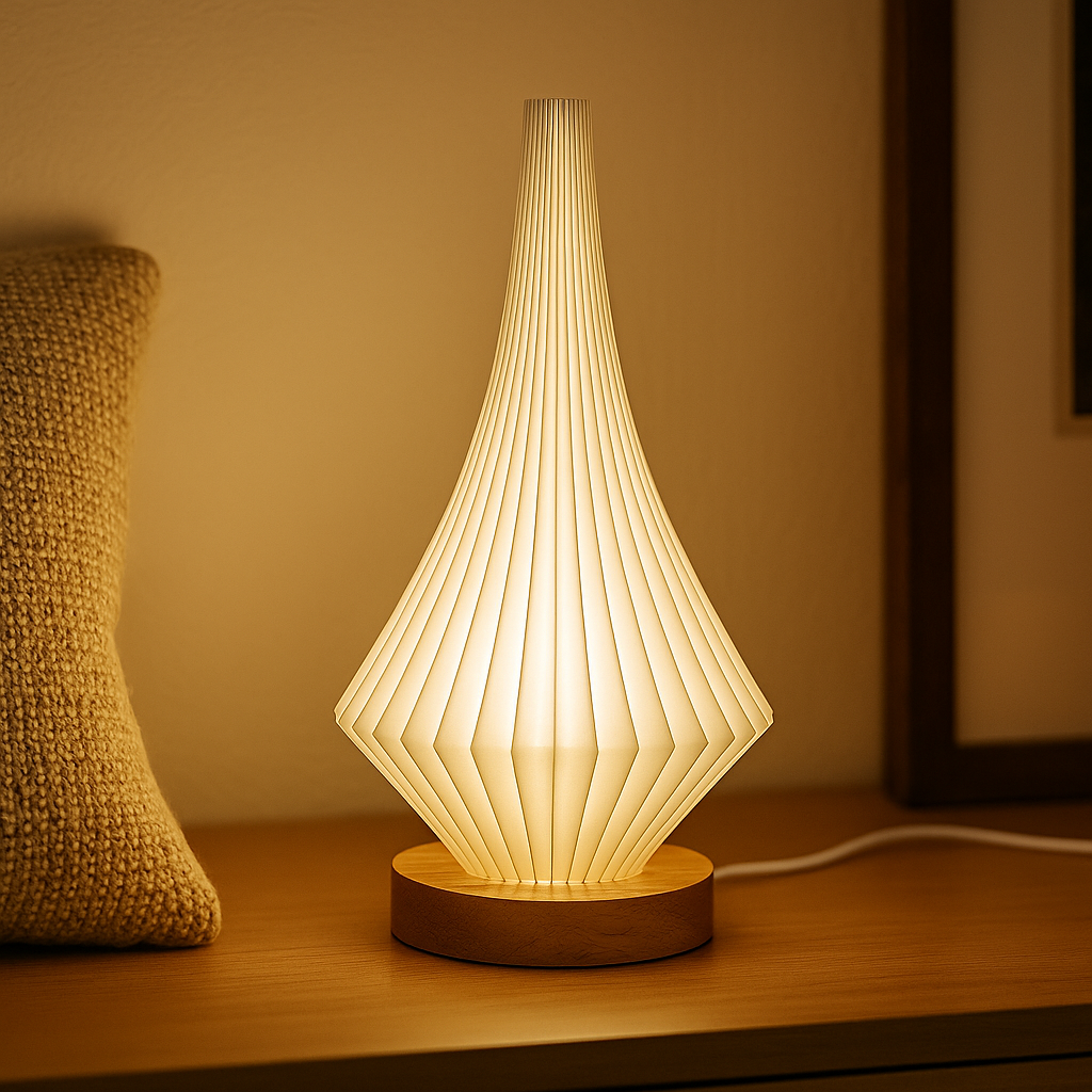 Modern Sculptural LED Table Lamp - Minimalist Design with Wooden Base